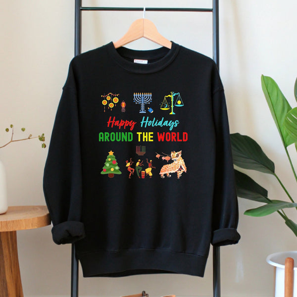 Happy Holidays Around The World Sweatshirt – Multicultural Holiday Crewneck