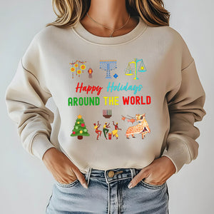 Happy Holidays Around The World Sweatshirt – Multicultural Holiday Crewneck