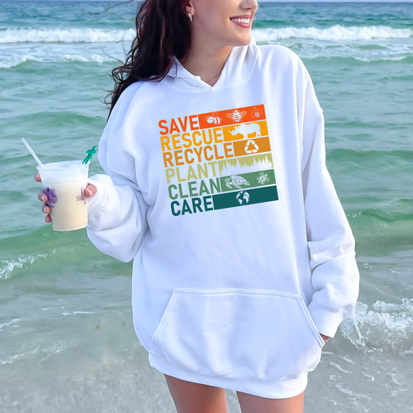 Save Rescue Recycle Plant Clean Care Hoodie – Eco Style