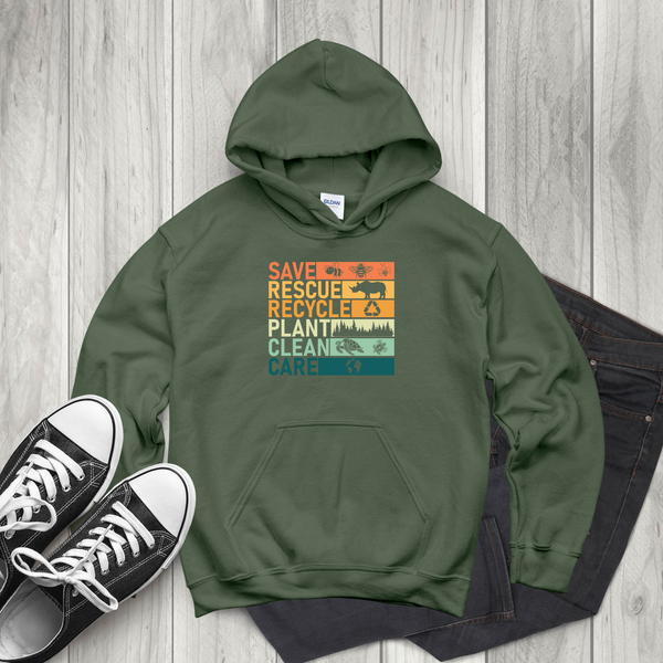 Save Rescue Recycle Plant Clean Care Hoodie – Eco Style