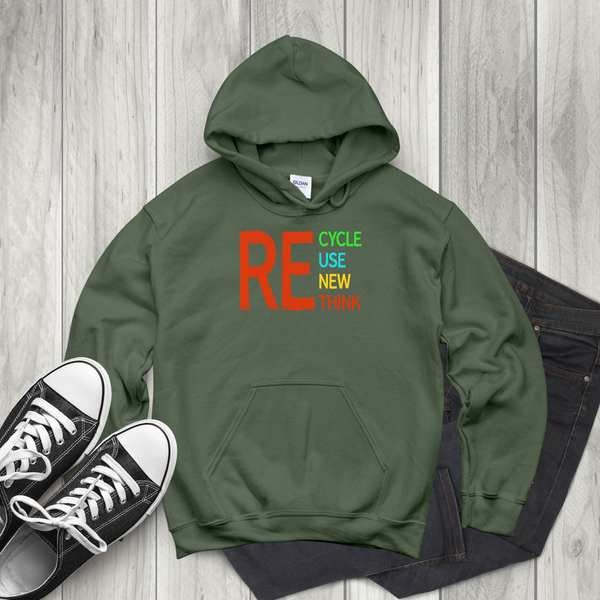 Recycle Reuse Renew Rethink Hoodie – Eco Earth Day Pullover