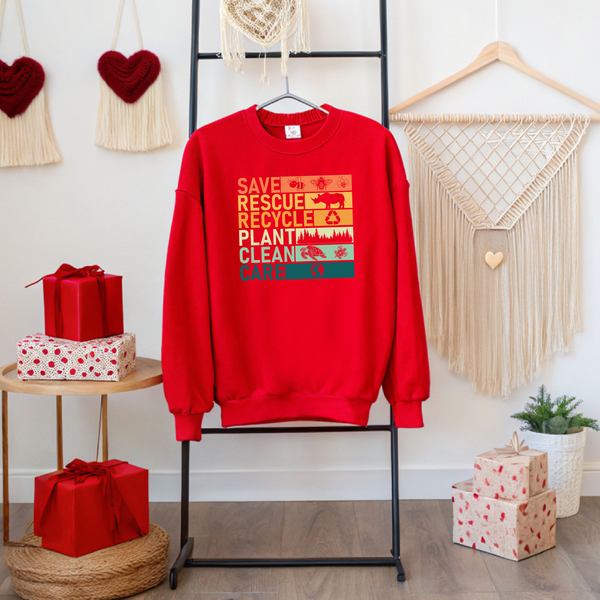 Save Rescue Recycle Plant Clean Care Sweatshirt – Go Green