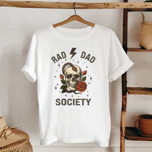 Rad Dad Society T-Shirt – Edgy Skull Graphic for Cool Dads
