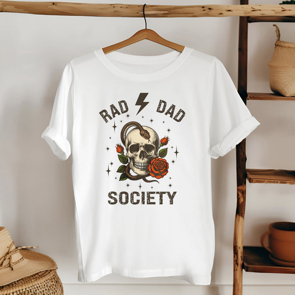 Rad Dad Society T-Shirt – Edgy Skull Graphic for Cool Dads