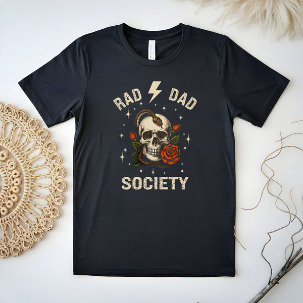 Rad Dad Society T-Shirt – Edgy Skull Graphic for Cool Dads