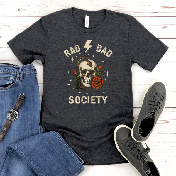 Rad Dad Society T-Shirt – Edgy Skull Graphic for Cool Dads