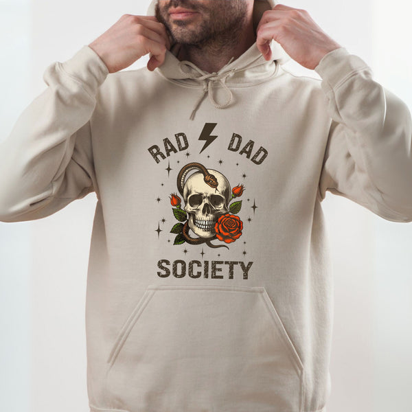 Rad Dad Society Hoodie – Gothic Skull Pullover for Fearless Dads