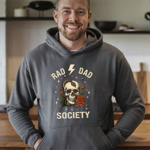 Rad Dad Society Hoodie – Gothic Skull Pullover for Fearless Dads