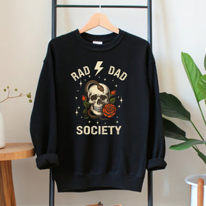 Rad Dad Society Sweatshirt – Vintage Skull Crewneck for Rebel Dads