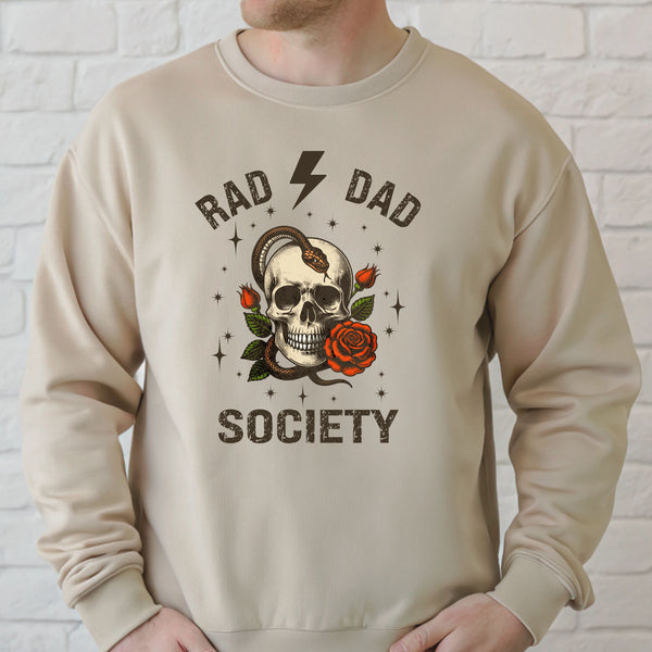 Rad Dad Society Sweatshirt – Vintage Skull Crewneck for Rebel Dads
