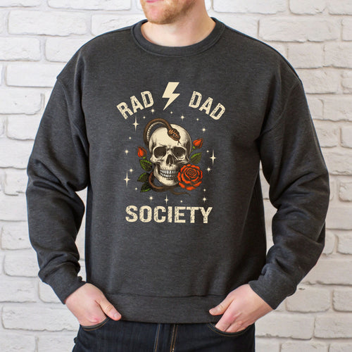 Rad Dad Society Sweatshirt – Vintage Skull Crewneck for Rebel Dads
