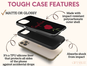 Personalized Rose Phone Case – Custom Name & Single Red Rose on Black