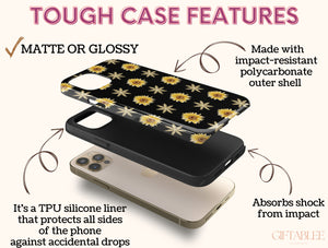 Aesthetic Sunflower Phone Case – Black Floral & Yellow Sunflower Pattern