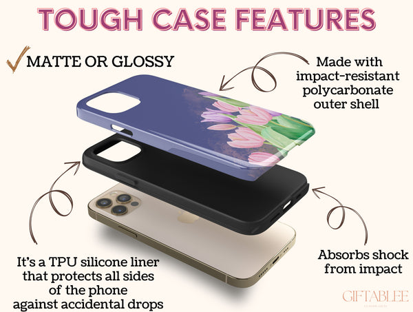 Tulip Flower Phone Case – Watercolor Pink & Lavender Floral Botanical Design
