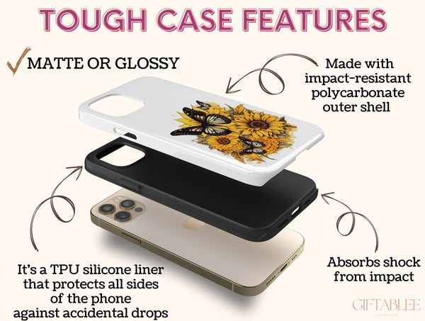 Sunflower Butterfly Phone Case – Bright Yellow Floral & Butterfly Design