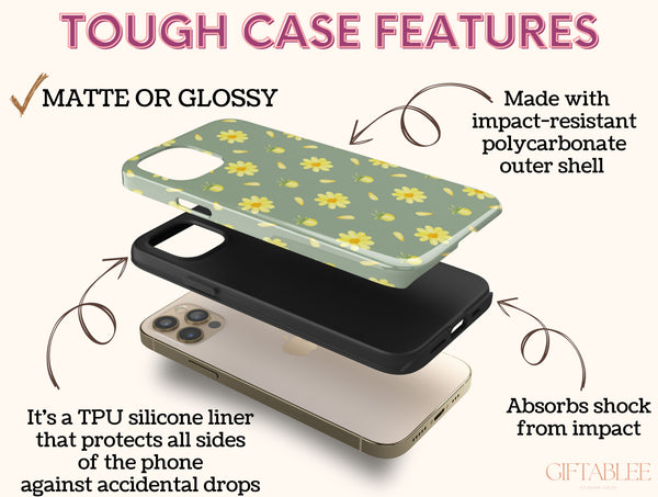 Yellow Daisy Phone Case – Sage Green Floral & Spring Botanical Pattern