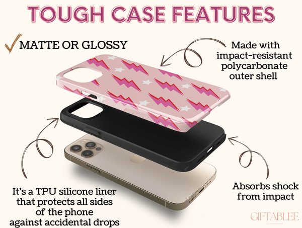 Retro Lightning Bolt Phone Case – Pink Aesthetic Style