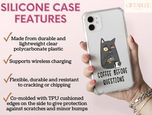 Funny Kawaii Cat Phone Case – Coffee Before Questions
