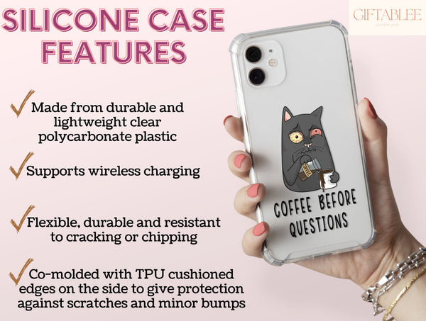 Funny Kawaii Cat Phone Case – Coffee Before Questions