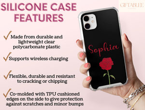 Personalized Rose Phone Case – Custom Name & Single Red Rose on Black