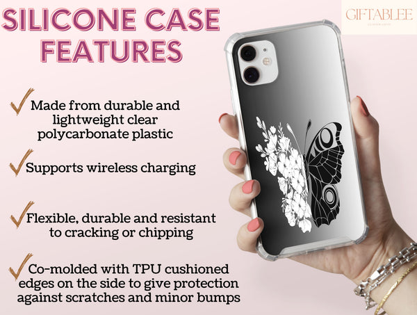 Black White Butterfly Phone Case – Elegant Floral Art Design