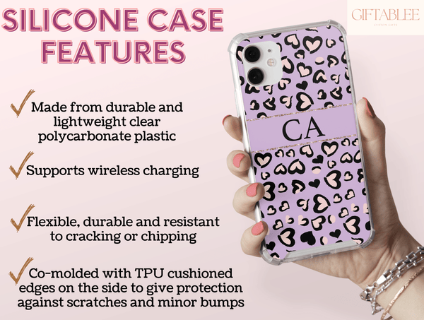 Personalized Leopard Print Phone Case – Custom Initials Heart