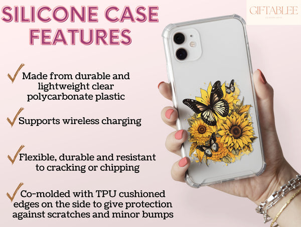 Sunflower Butterfly Phone Case – Bright Yellow Floral & Butterfly Design
