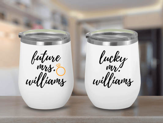 Future Mrs Lucky Mr Wine Tumbler, Engagement Tumbler For Couple Engagement Gift, Personalized Engagement Wine Tumbler For Couples