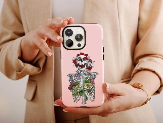 Skeleton Flower Art Phone Case, Skeleton Cell Phone Case For Men And Women Birthday, Floral Skeleton Case, Skeleton Phone Case For Him & Her