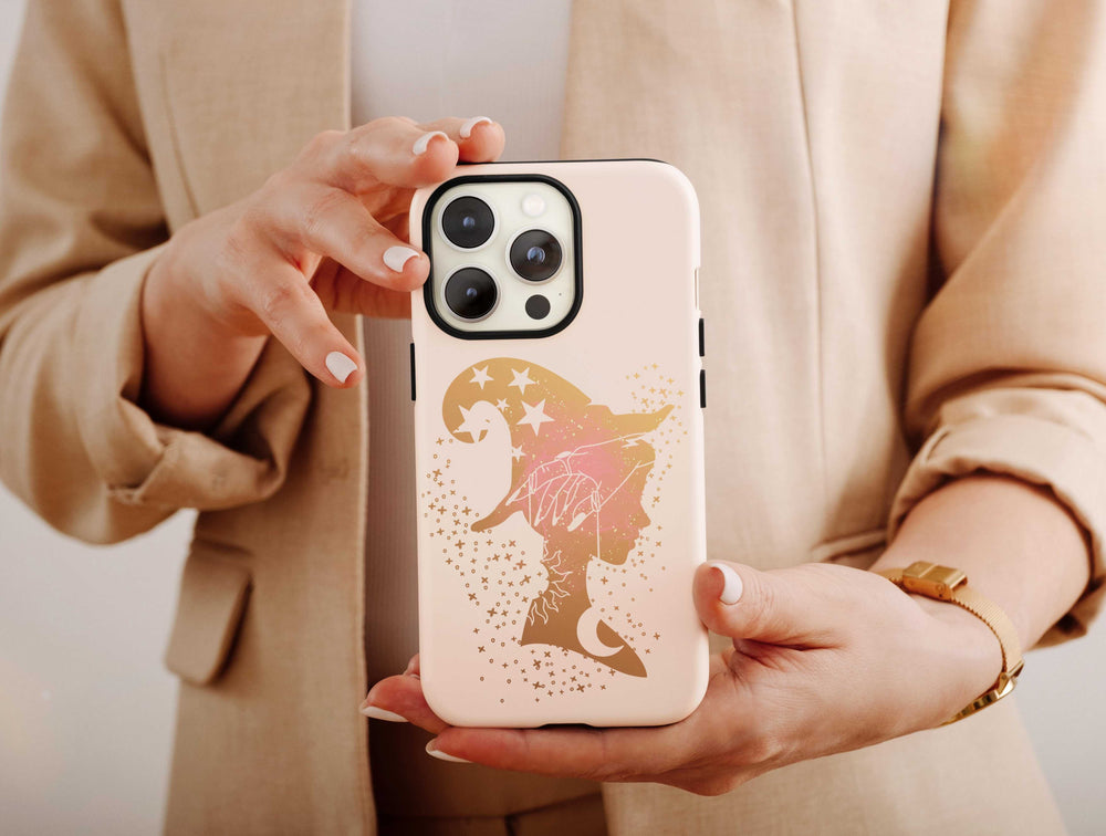 Halloween Witchy Phone Case – Celestial Moon & Witch Design