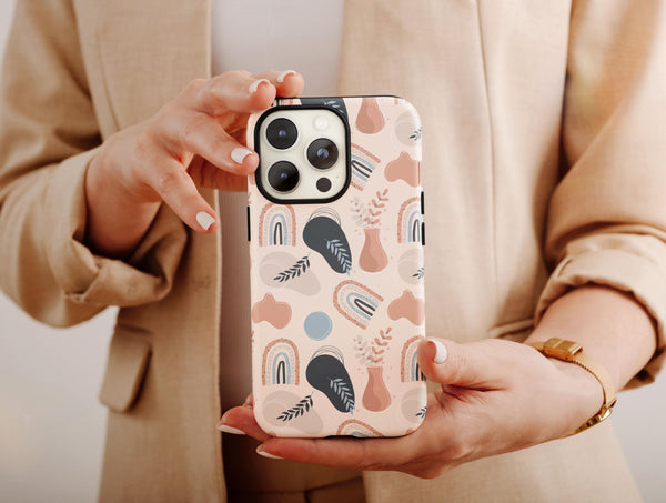 Abstract Boho Art Phone Case – Modern Neutral Botanical Design