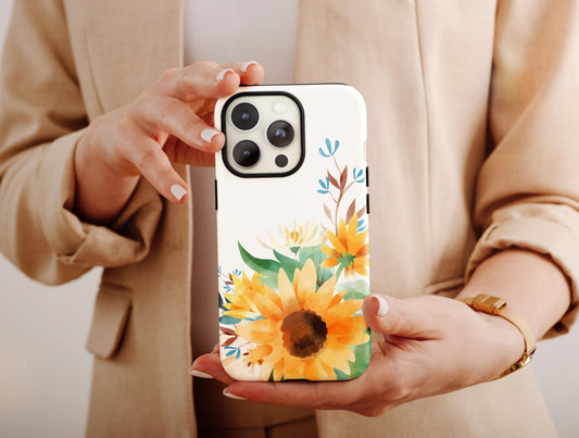 Sunflower Watercolor Phone Case, Kawaii Floral Phone Case For Women Birthday, Watercolor Case, Aesthetic Phone Case, Sunflower Phone Case