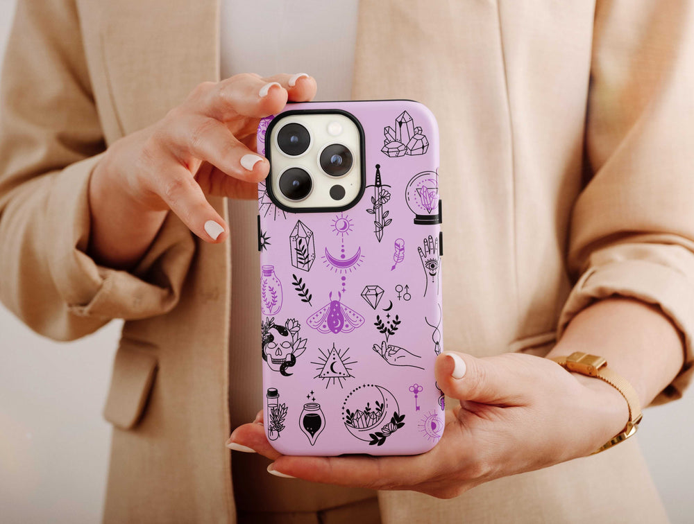 Esoteric Witch Phone Case – Mystical Crystal & Moon Pattern
