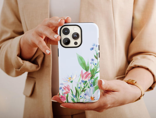 Blue Watercolor Flowers Phone Case, Kawaii Floral Phone Case For Women Birthday, Watercolor Case, Flower Case, Floral Phone Case For Her