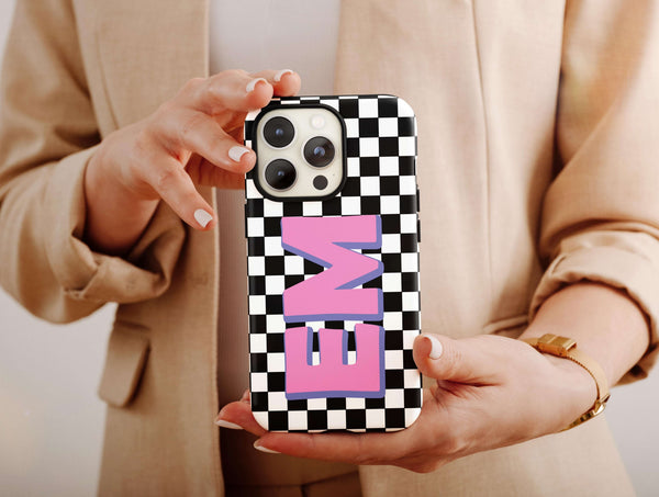 Personalized Checker Board Phone Case – Custom Name, Initials & Retro Y2K Design