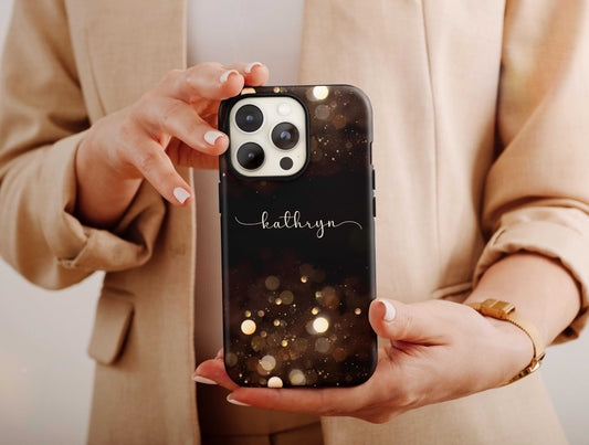 Bokeh Effect With Name Phone Case, Custom Name With Background Phone Case For Women Birthday, Hearts Phone Case, Name Phone Case For Her