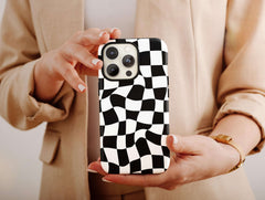 Black And White Checkered Phone Case – Wavy Distorted Checkerboard Design