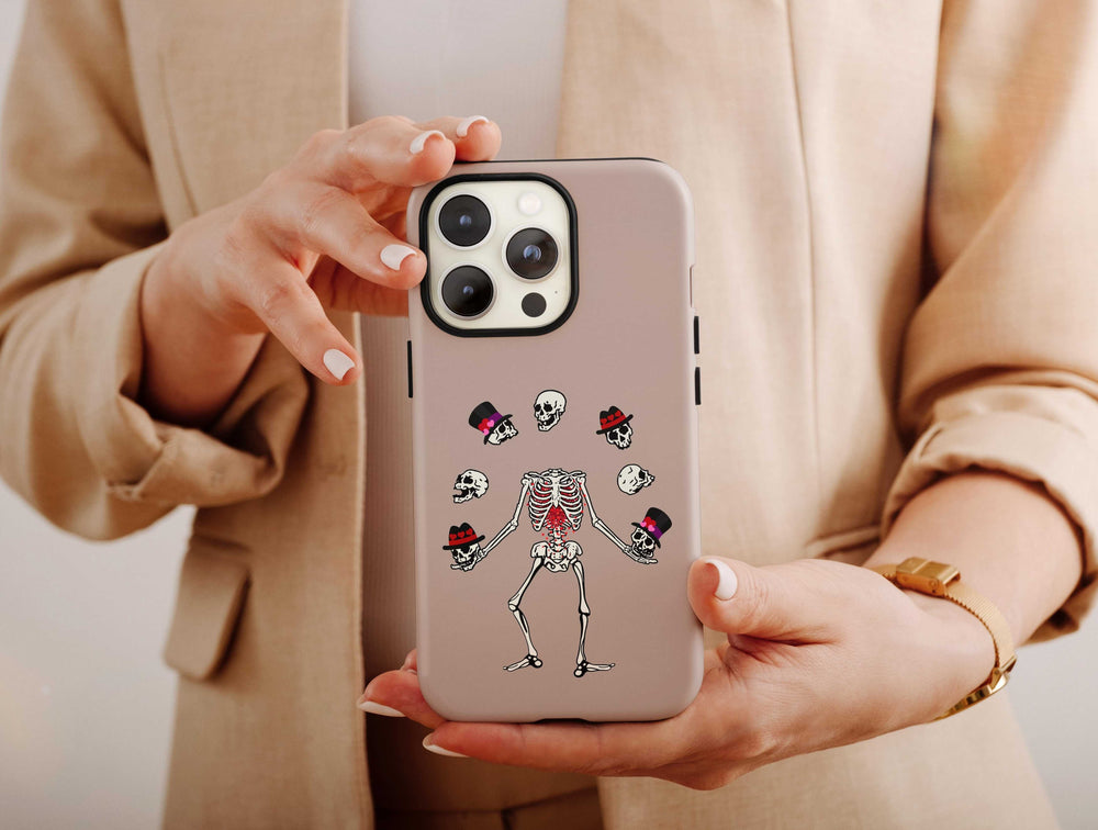 Funny Dancing Skeleton Phone Case | Whimsical Skull Halloween Phone Cover | Gothic Art Case