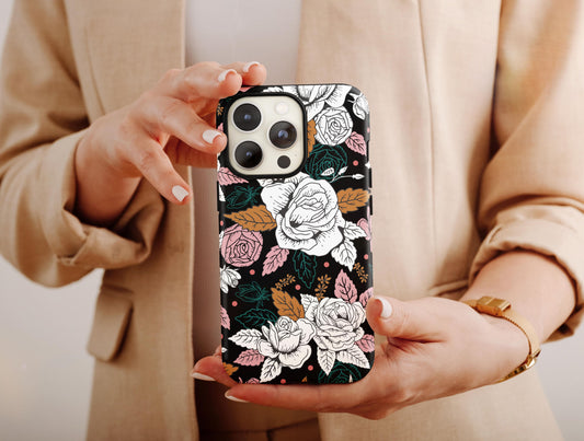 Rose Floral Art Print Phone Case, Kawaii Floral Phone Case For Women Birthday Gift, Flower Phone Case, Girly Phone Case, Rose Phone Case