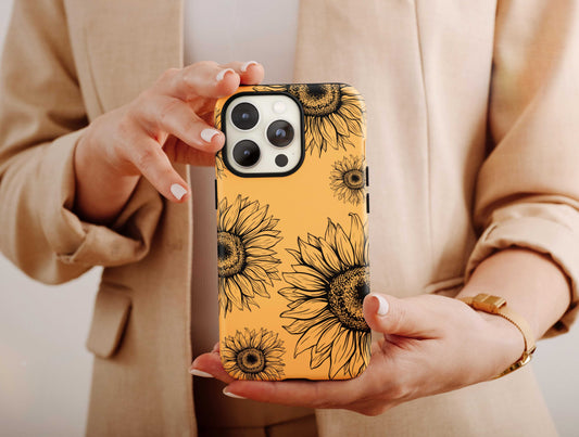 Sunflower Petals Drawing Phone Case, Floral Phone Case For Women Birthday, Sunflower Phone Case, Aesthetic Phone Case For Flower Lover