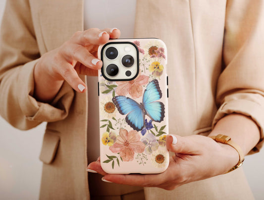 Butterfly And Flowers Phone Case, Butterfly Cell Phone Case for Women Birthday Gift, Floral Phone Case, Vintage Butterfly Phone Case For Her