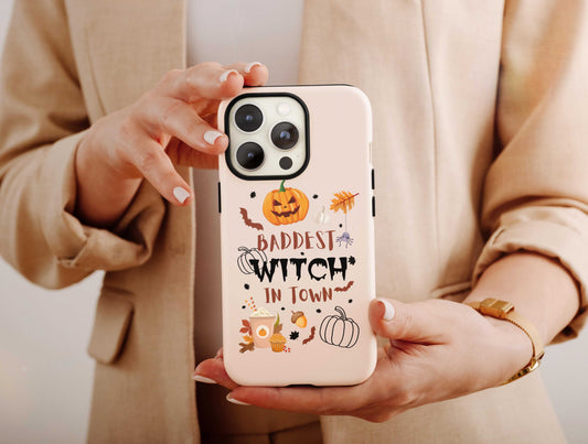 Baddest Witch In Town Phone Case, Halloween Witch Cell Phone Case For Men And Women Birthday, Fall Pumpkin Phone Case For Him And Her
