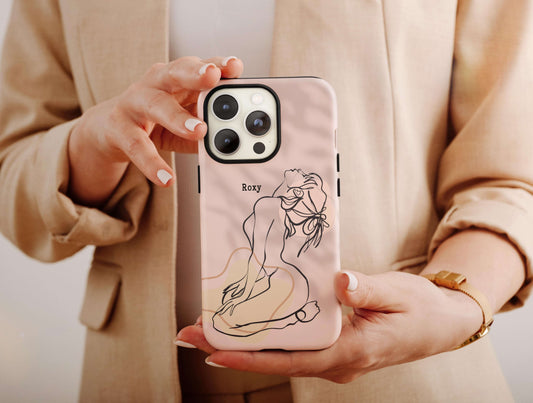Woman Body Line Art Phone Case, Aesthetic Line Art Phone Case For Women Birthday, Personalized Name Phone Case, Woman Line Art Case For Her