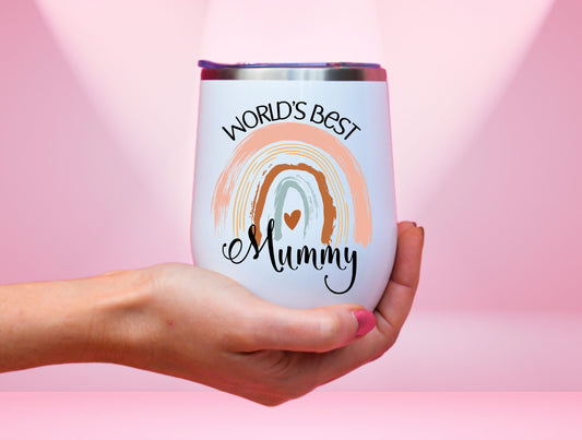 World's Best Mummy Wine Tumbler, Mothers Day Wine Tumbler For Mom’s Mother’s Day Gift, Boho Rainbow Tumbler, Mama Wine Tumbler, Mum Tumbler