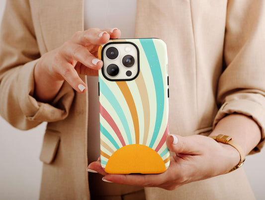 Retro Sun Print Phone Case, Aesthetic Sun Phone Case For Men And Women Birthday Gift, Retro Phone Case, Colorful Phone Case For Sun Lover