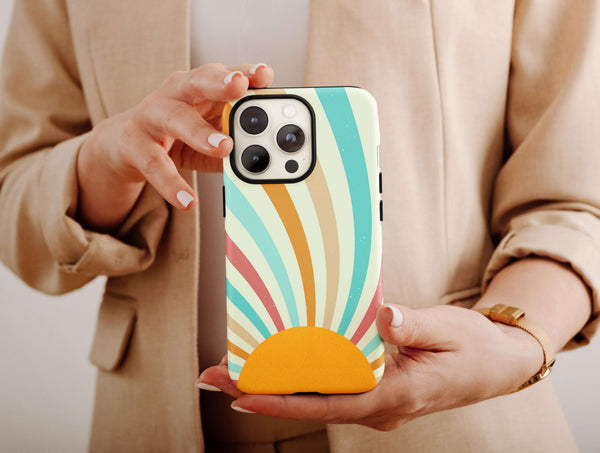 Retro Sun Print Phone Case – Vintage Sunburst Design