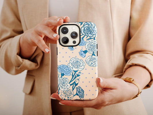 Blue Carnation Phone Case, Kawaii Floral Phone Case For Women Christmas, Botanical Phone Case, Flower Phone Case, Cute Phone Case For Her