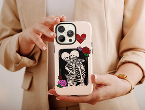 Skeleton Lovers Phone Case – Gothic Romance Rose Phone Cover