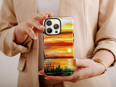 Sunset Painting Print Phone Case – Golden Lake Landscape Art