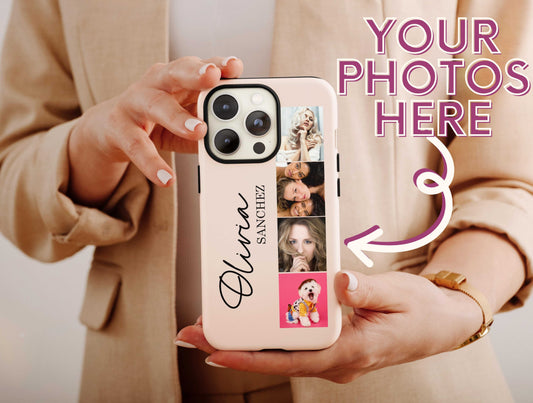 Photo Collage With Name Phone Case, Photo Collage Cellphone Case For Men And Women Birthday, Photocard Case, Name Phone Case For Him & Her